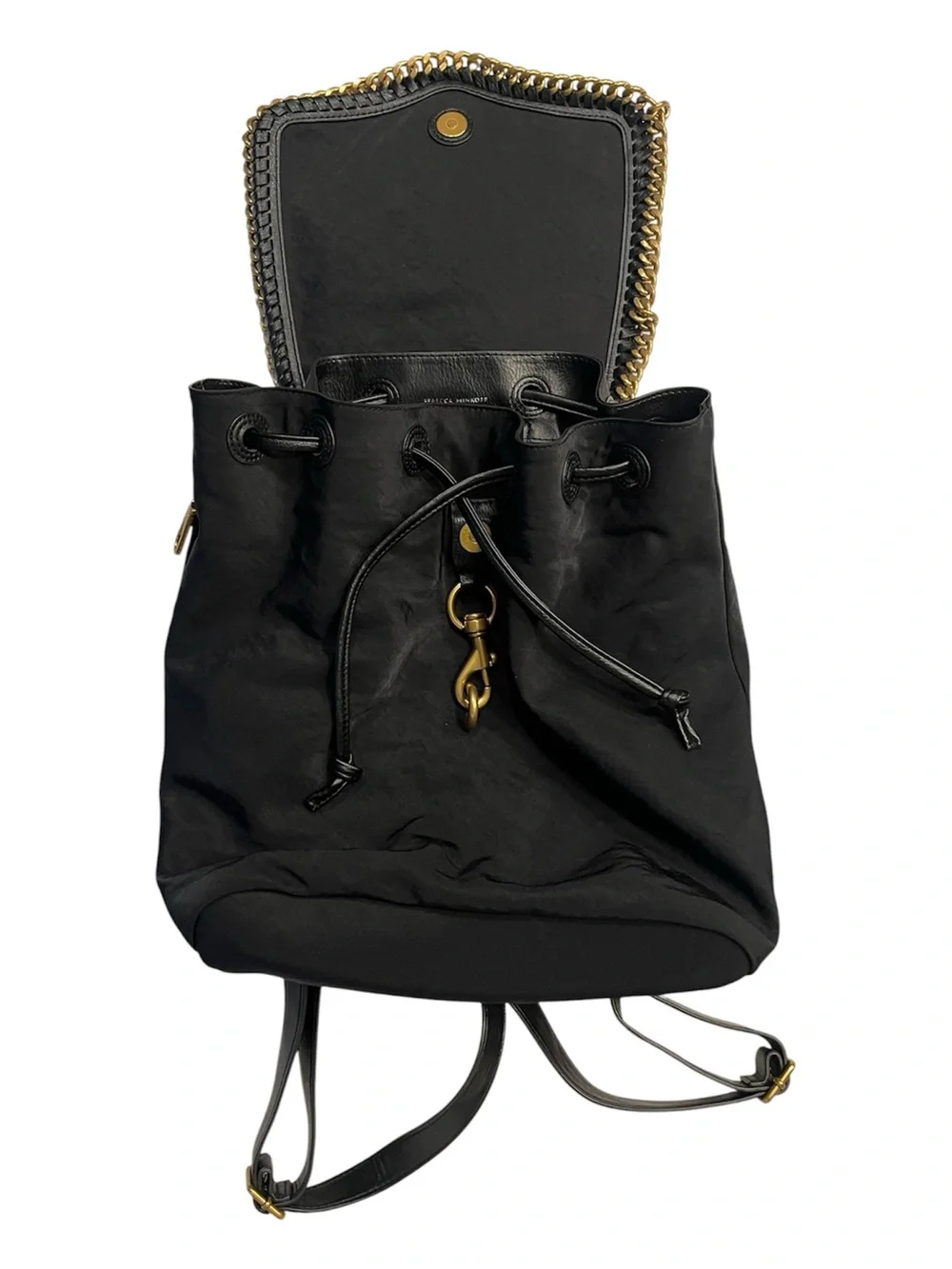 Rebecca Minkoff Black Nylon Backpack with Gold Chain Trim